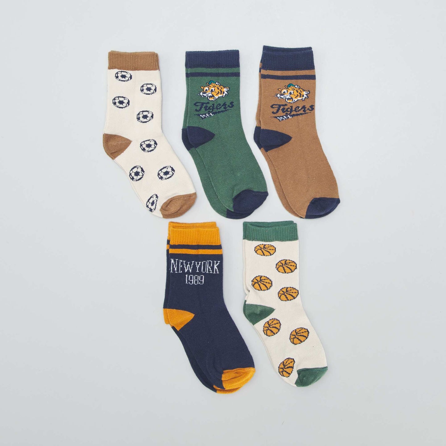 Pack of 5 pairs of printed socks BROWN