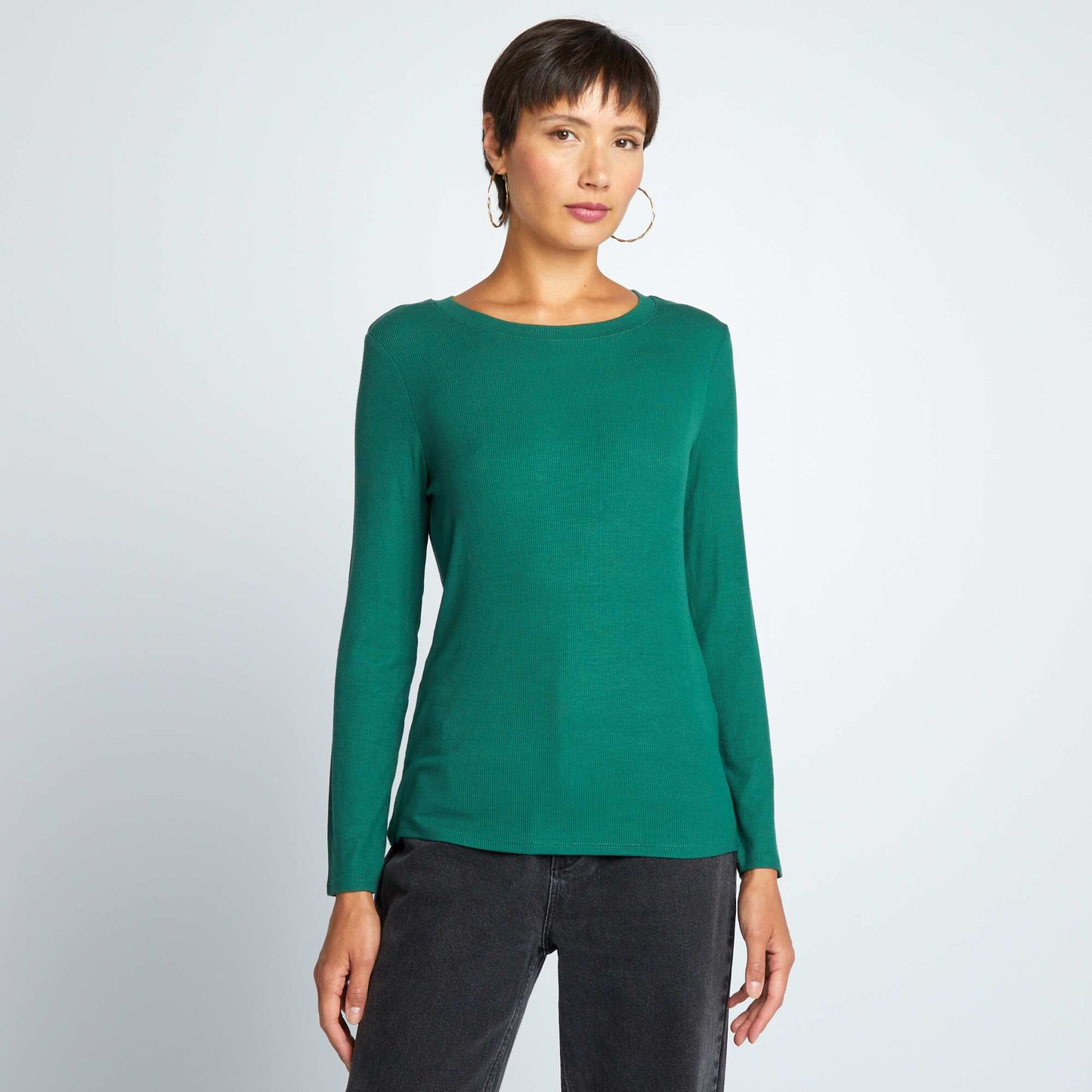 Stretch ribbed knit T-shirt Green