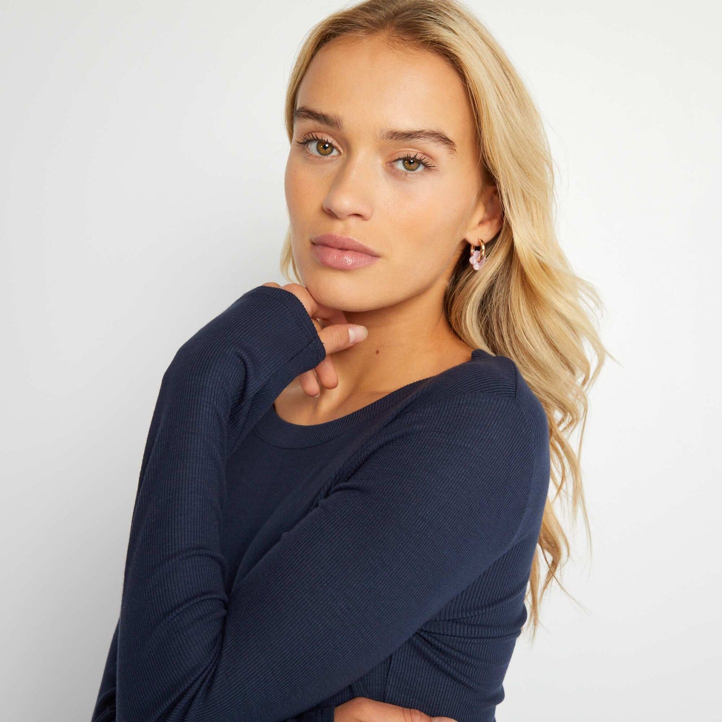 Stretch ribbed knit T-shirt BLACK IRIS