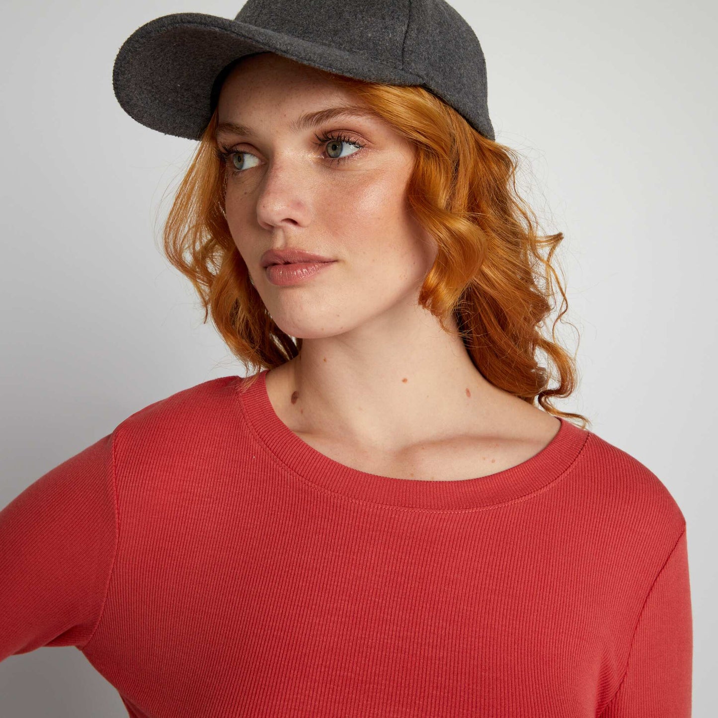 Stretch ribbed knit T-shirt RED CRANB