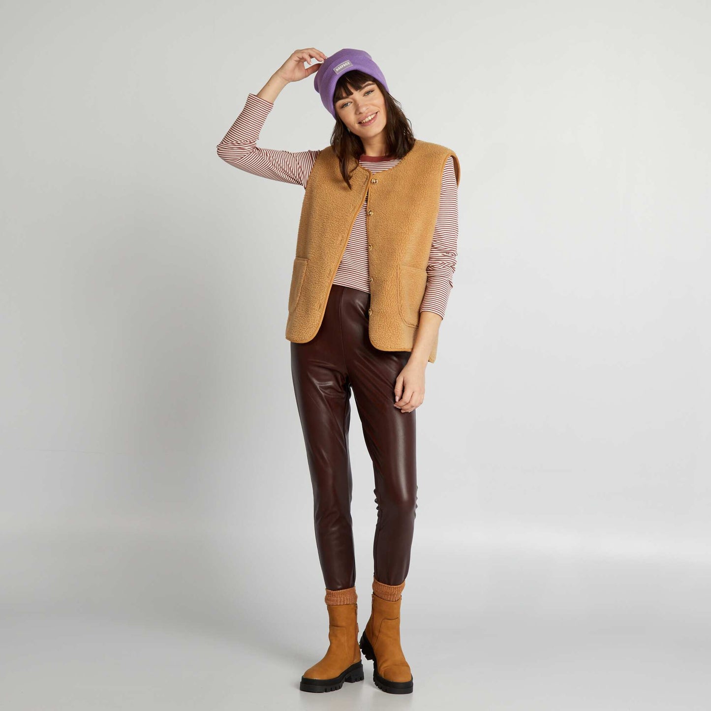 Stretch ribbed knit T-shirt WHITE