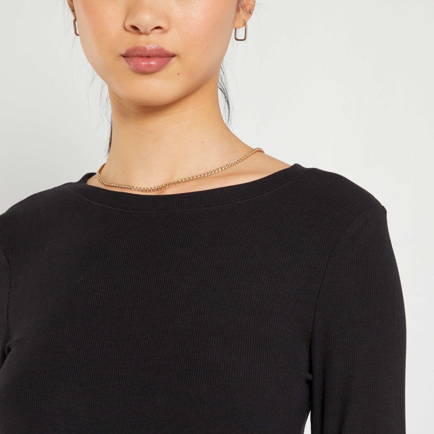 Stretch ribbed knit T-shirt black