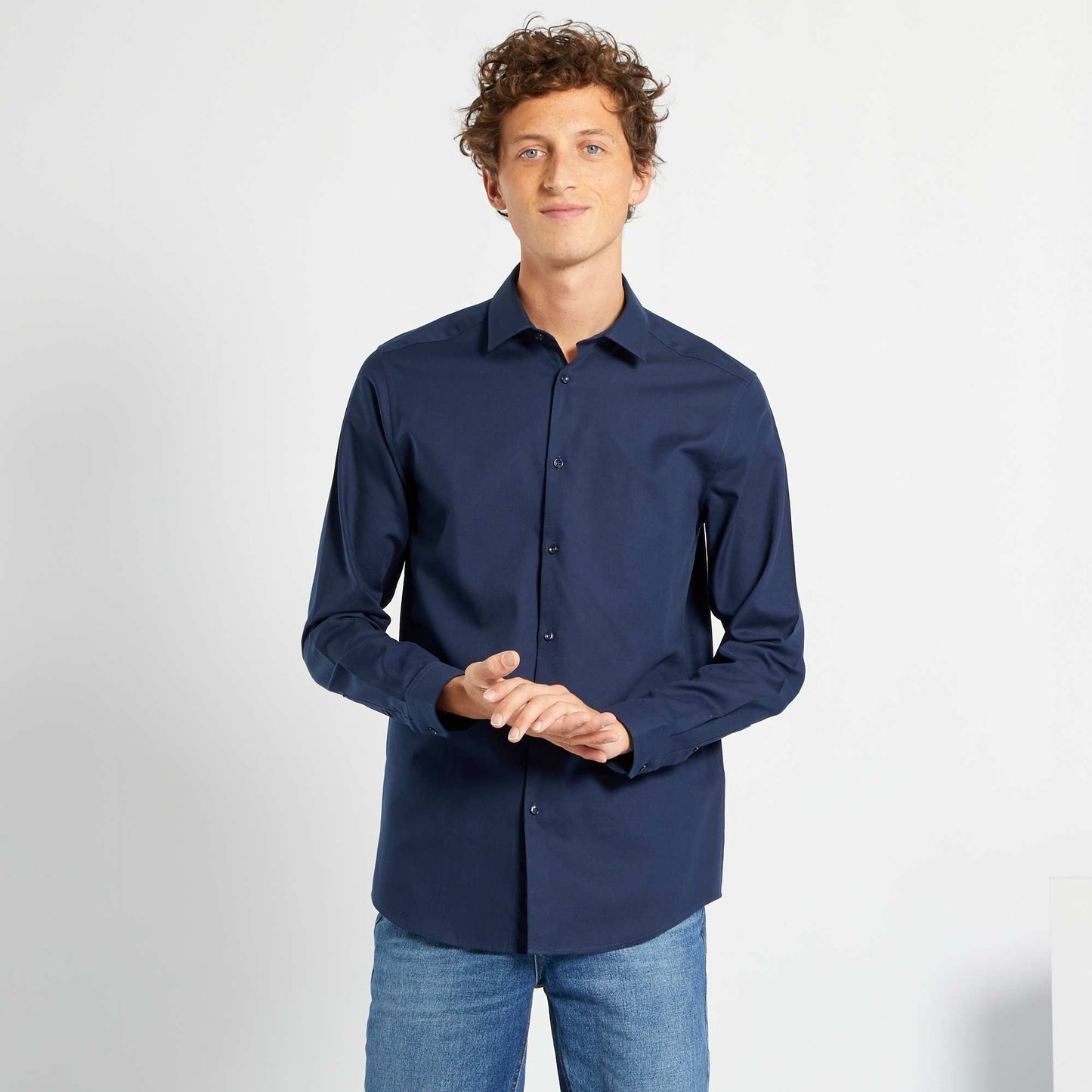 Block colour straight-cut shirt blue