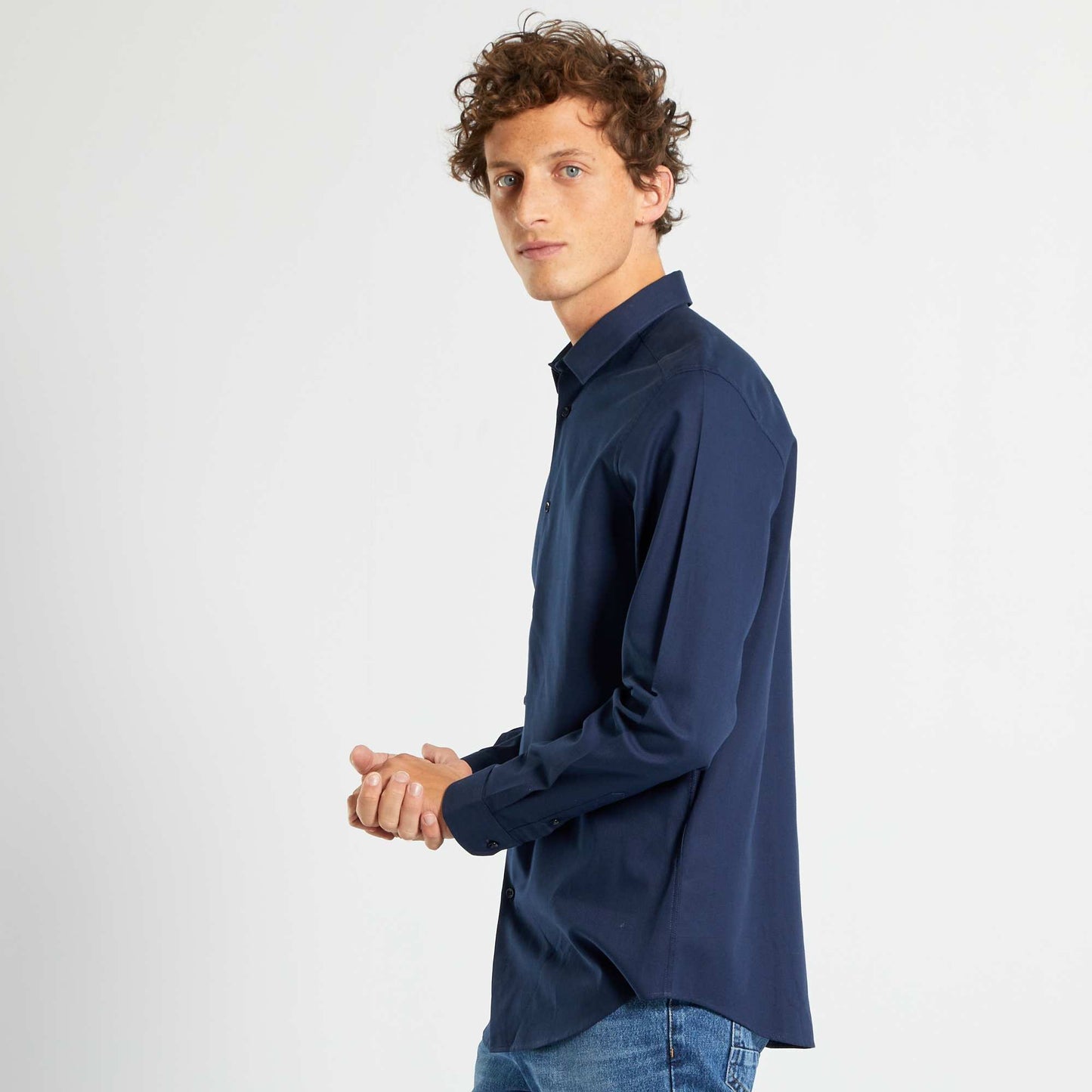 Block colour straight-cut shirt blue