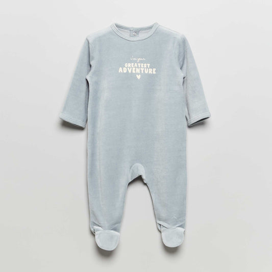 Velour sleepsuit with printed lettering BLUE