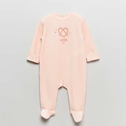 Velour sleepsuit with printed lettering PINK
