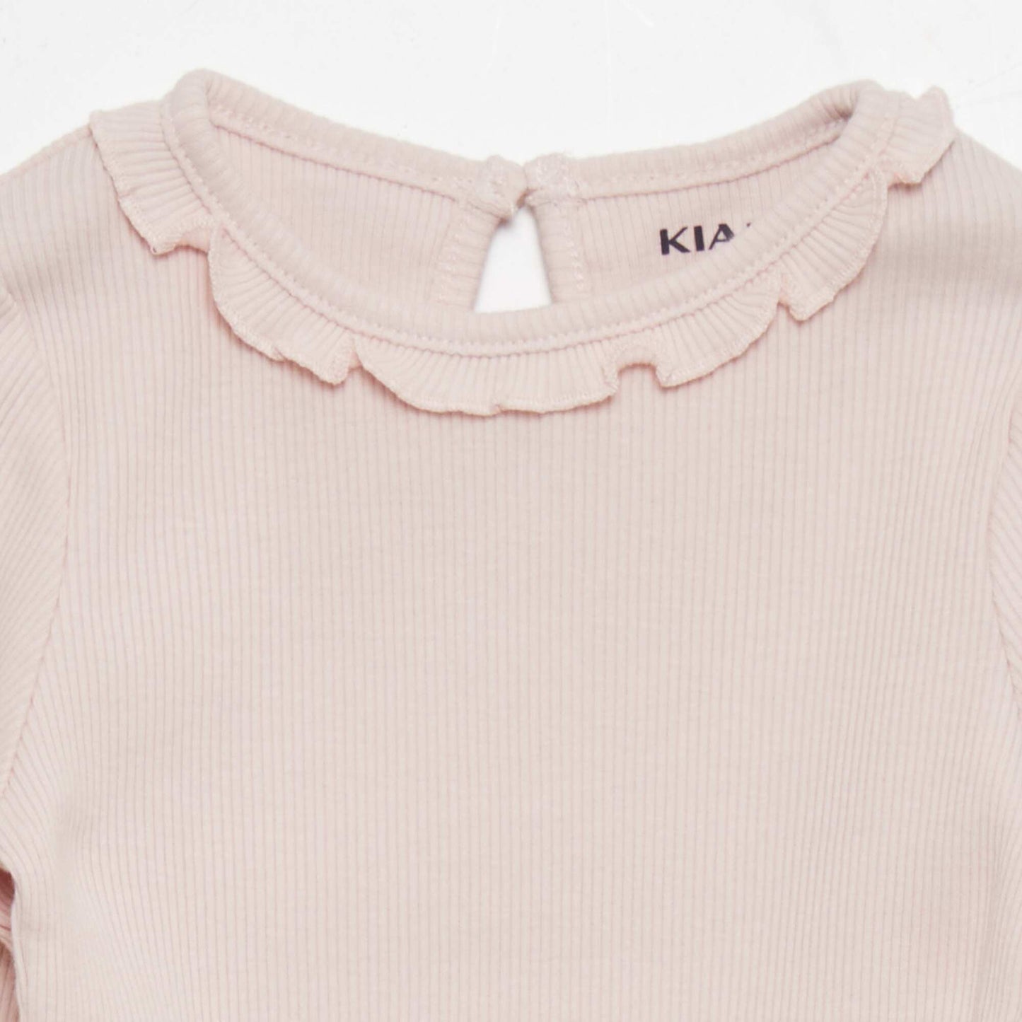 Ribbed knit T-shirt with ruffled collar PINK