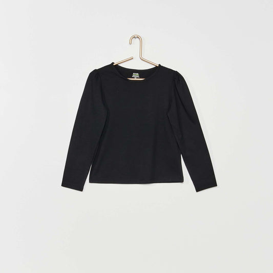 Round-neck T-shirt with gathered shoulders black