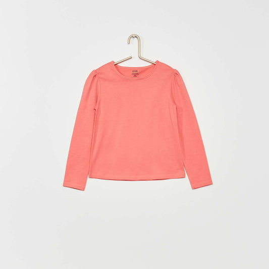 Round-neck T-shirt with gathered shoulders pink