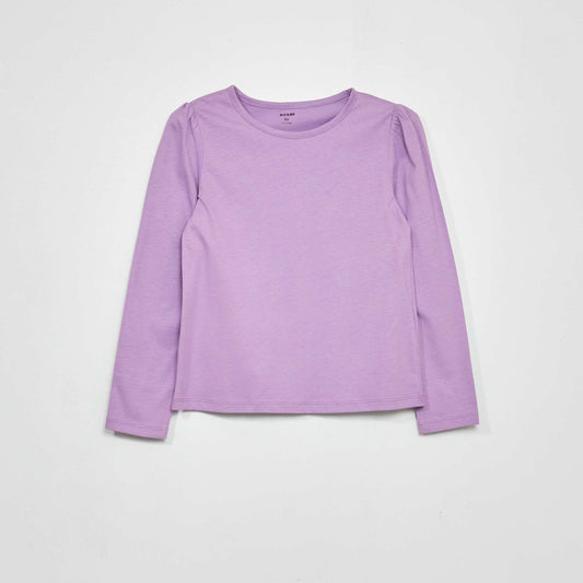 Round-neck T-shirt with gathered shoulders PURPLE