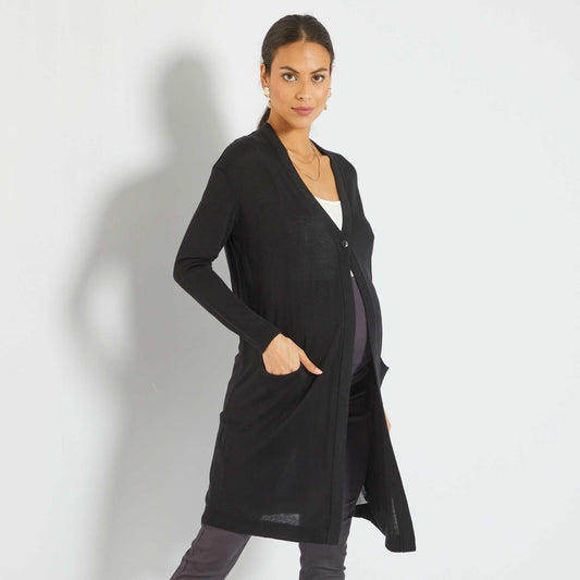 Mid-length knitted maternity cardigan BLACK