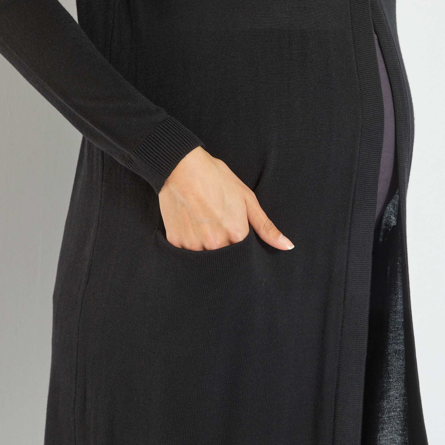 Mid-length knitted maternity cardigan BLACK