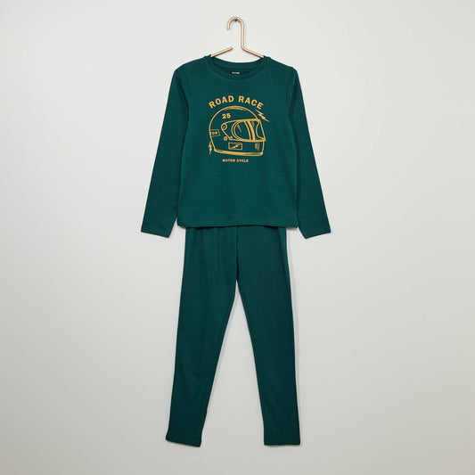 Long jersey pyjamas - Two-piece set GREEN