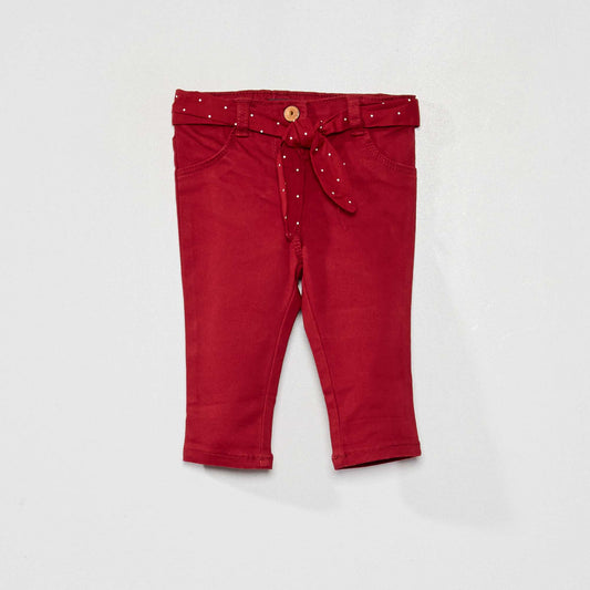 Slim cut trousers with belt RED