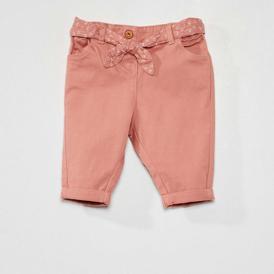 Trousers with tie belt PINK