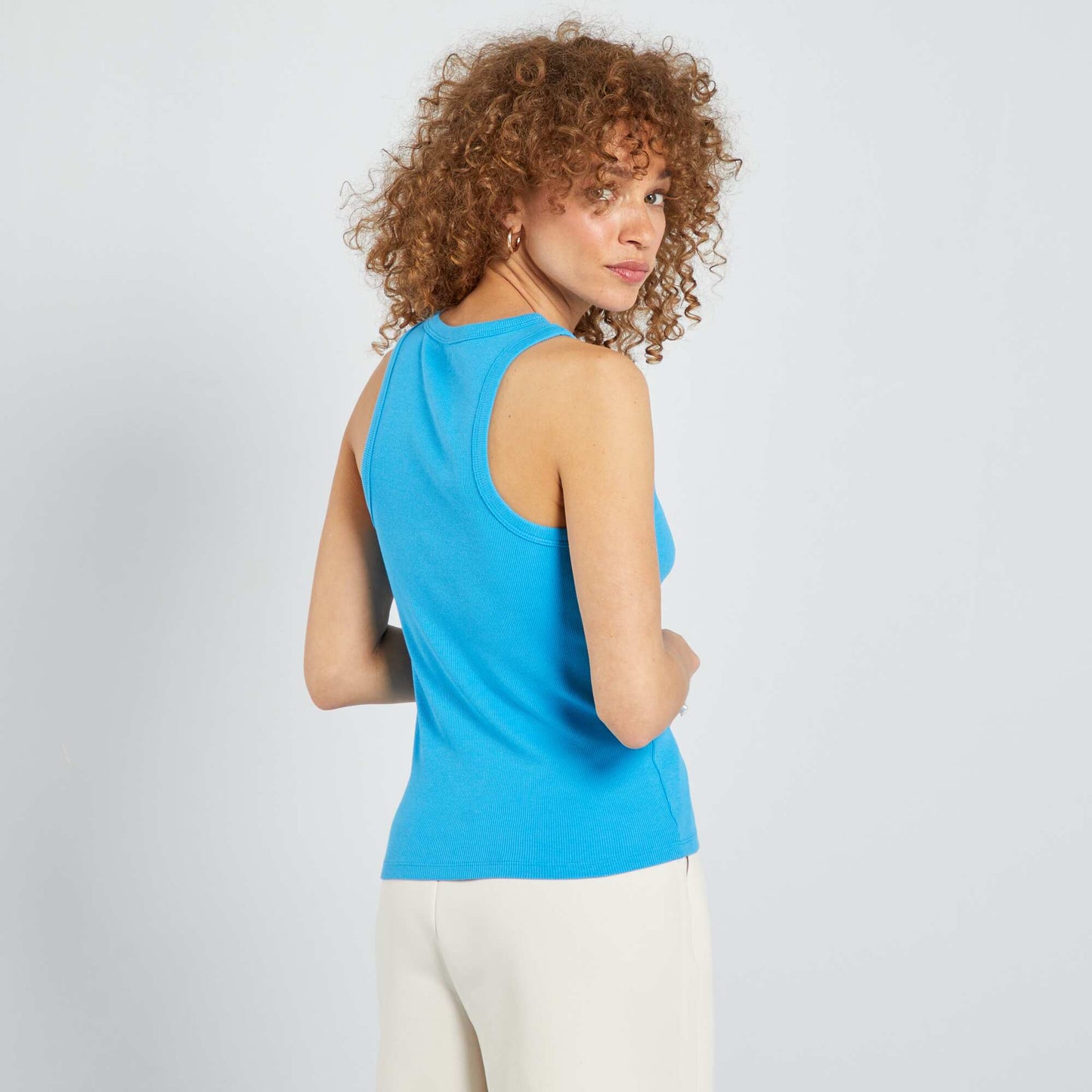 Plain ribbed knit vest top blue