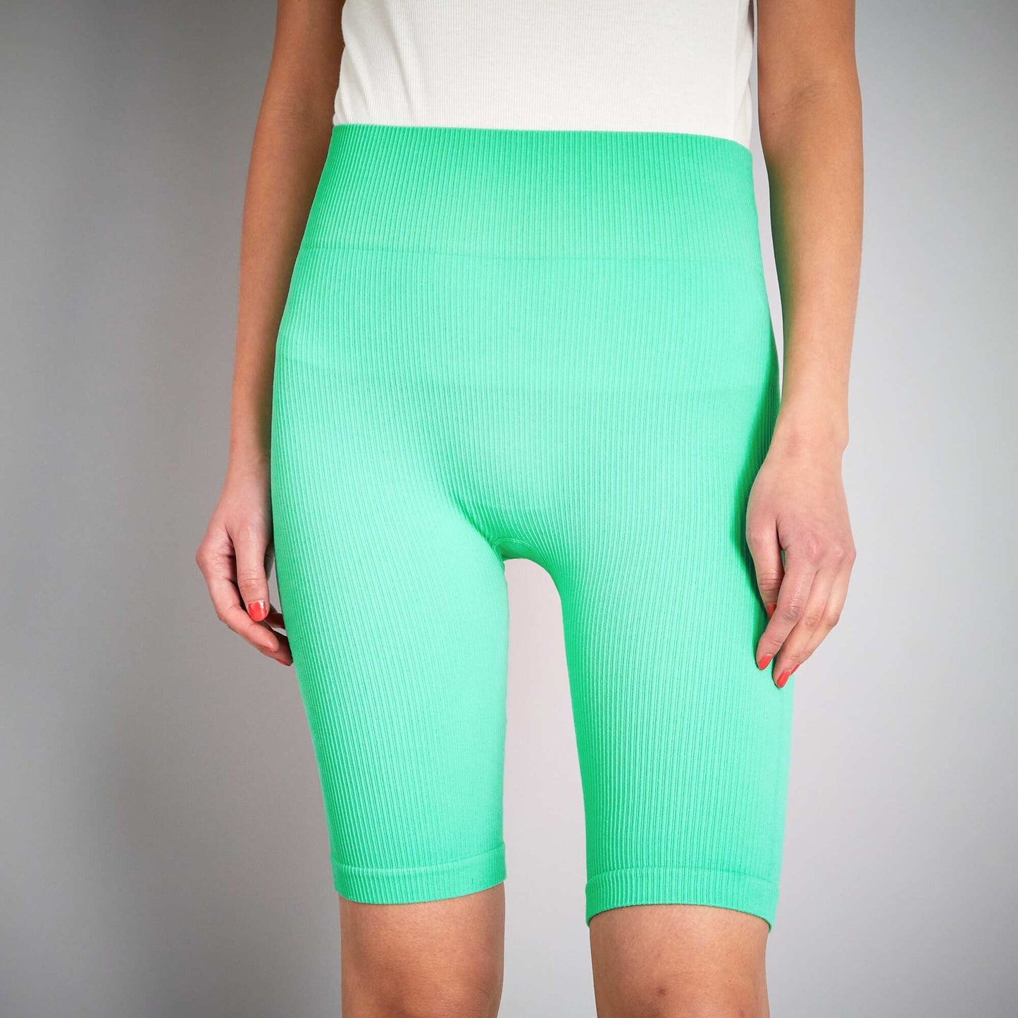 Ribbed knit cycling shorts GREEN