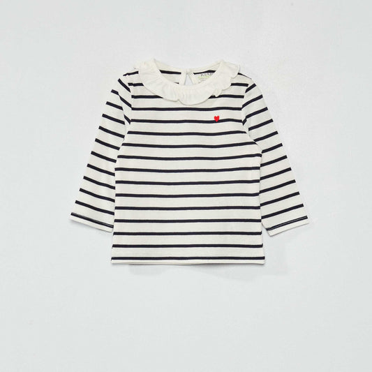 T-shirt with small collar blue stripes