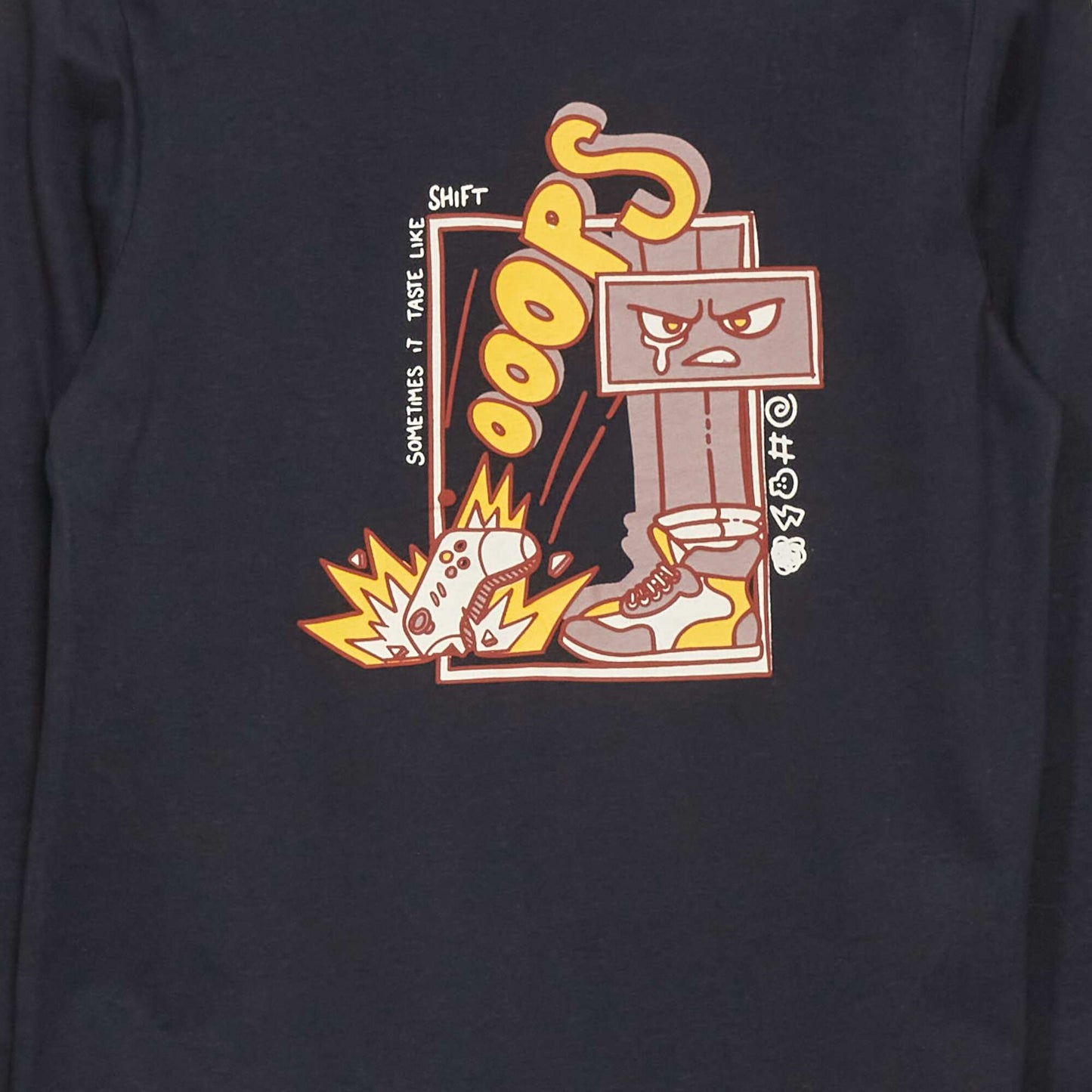 طباعة بأكمام طويلة تيشرت أزرق