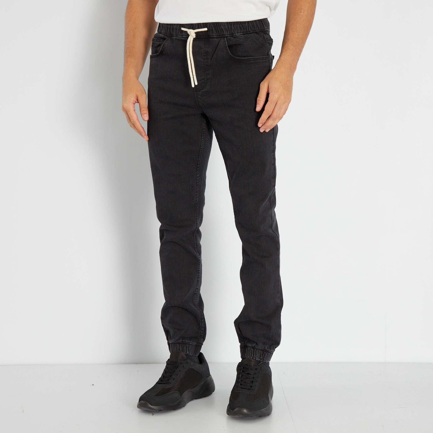 Jogger-style jeans with elasticated waist GREY