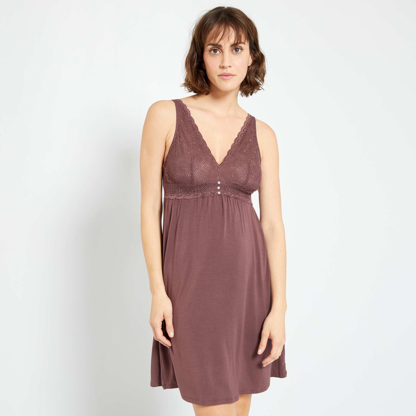Lace and jersey nightie dark prune
