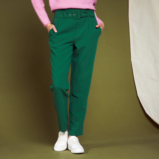Carrot trousers with belt Green