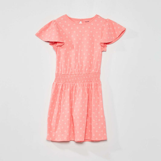 Printed dress with smocked waist PINK