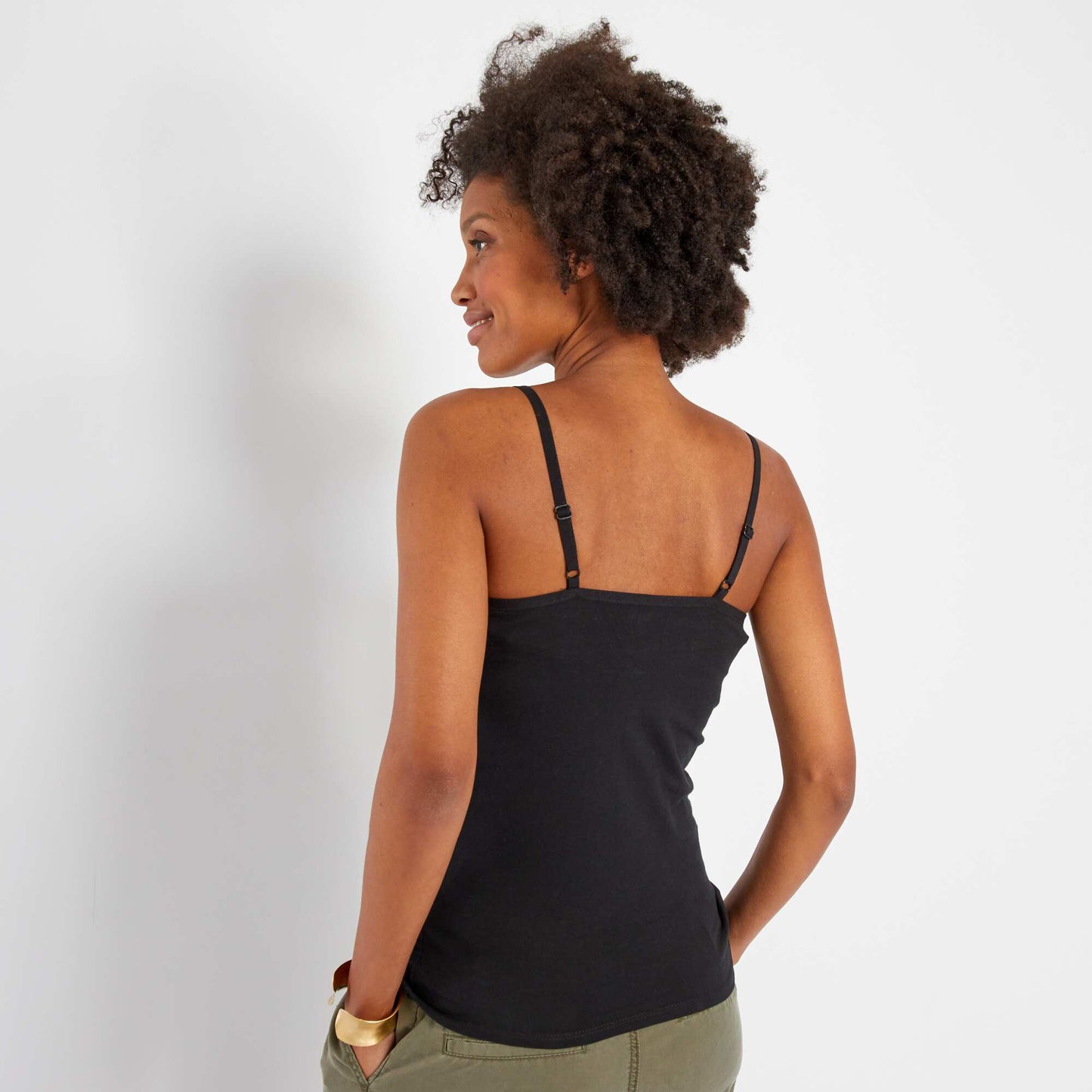 Maternity vest top with narrow adjustable straps black