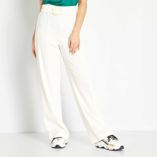 Wide-leg trousers with matching belt WHITE