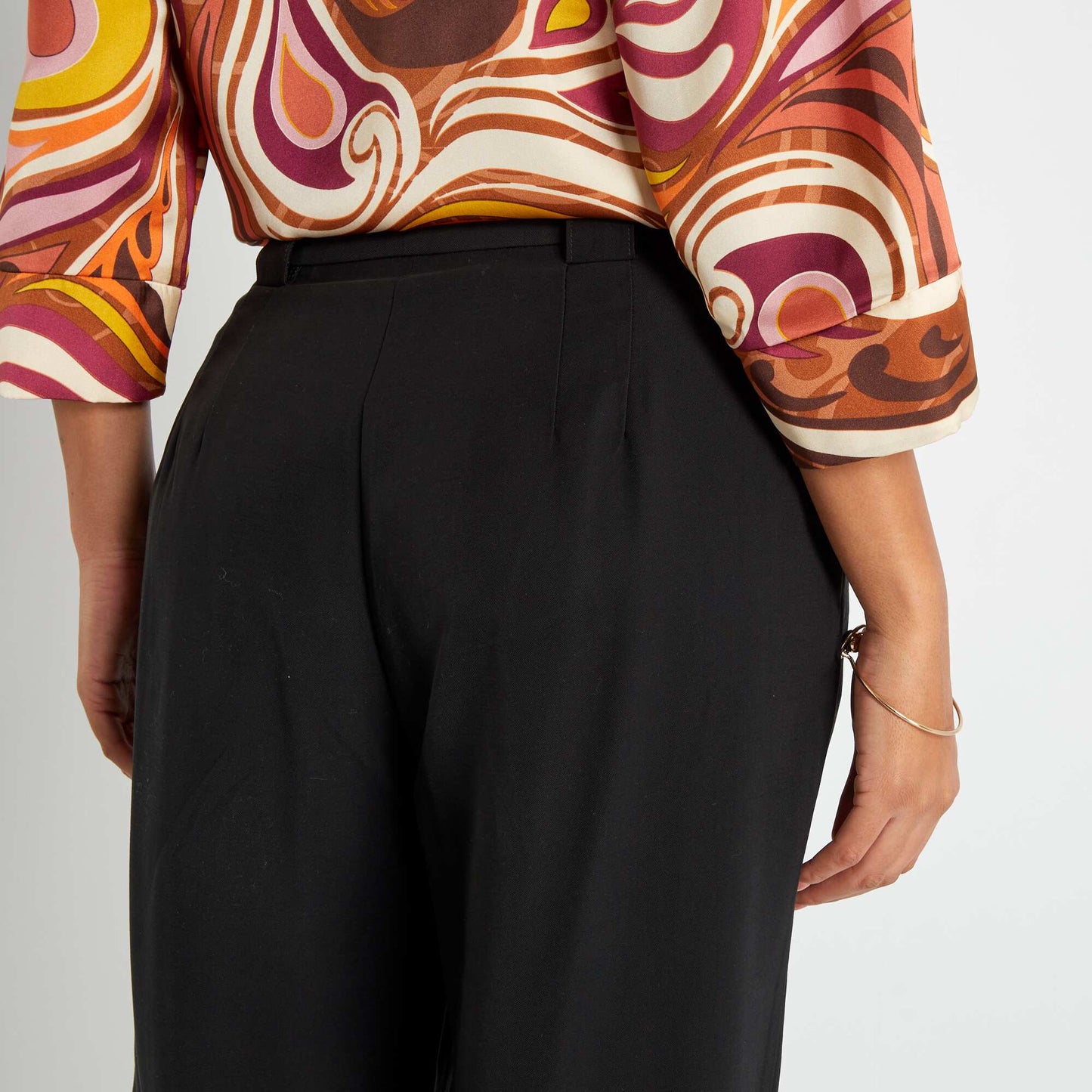 Plain twill wide-leg trousers black