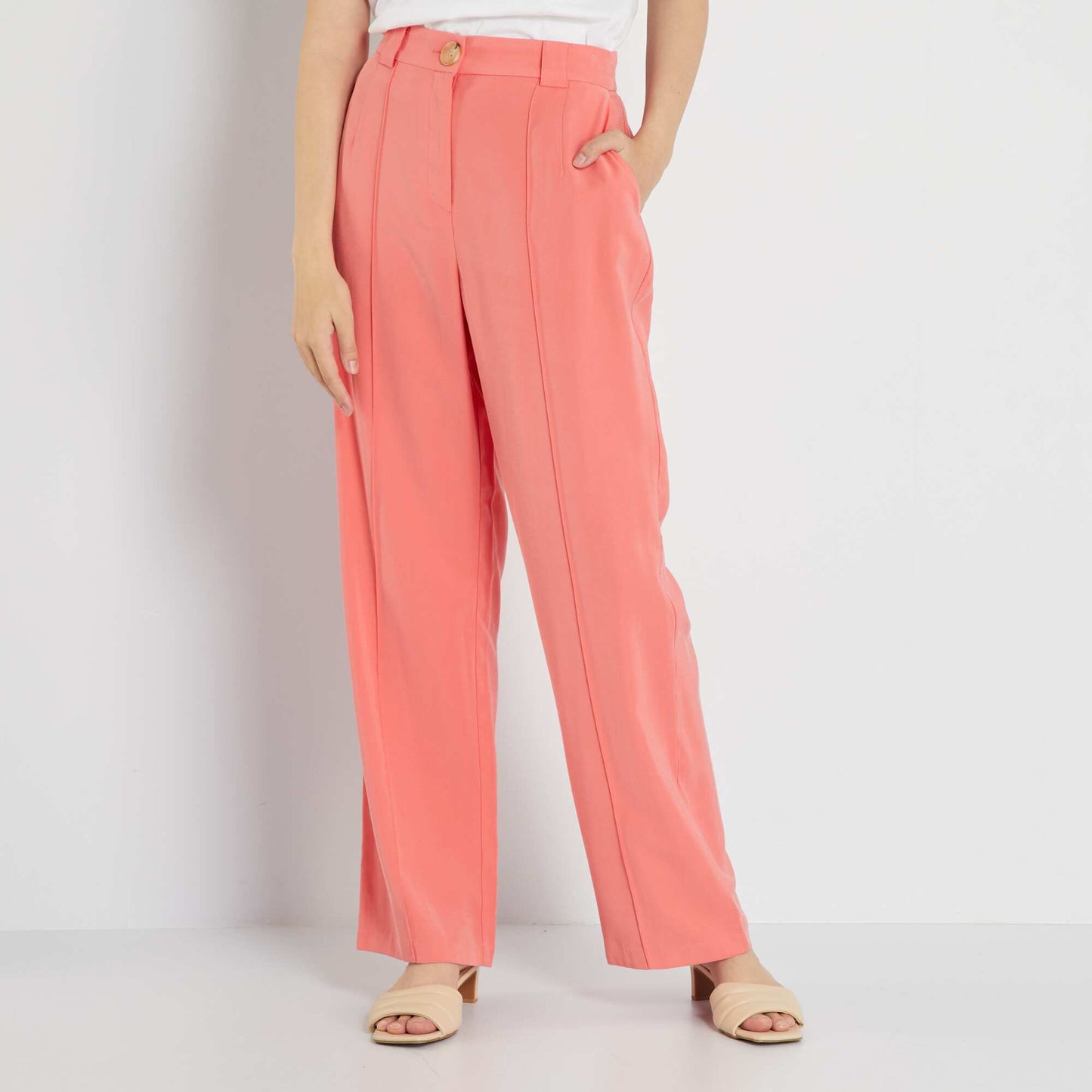 Plain twill wide-leg trousers pink
