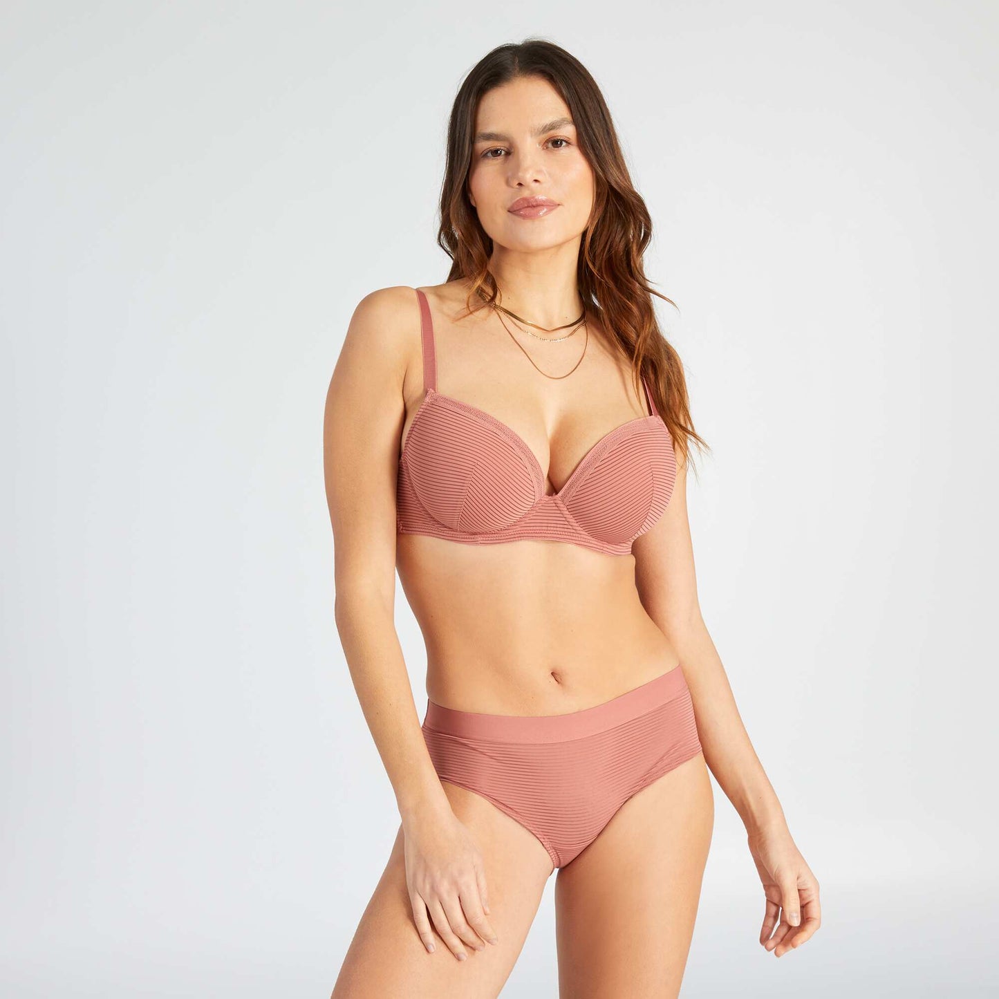Pinstripe openwork microfibre bra for D&E cups PINK