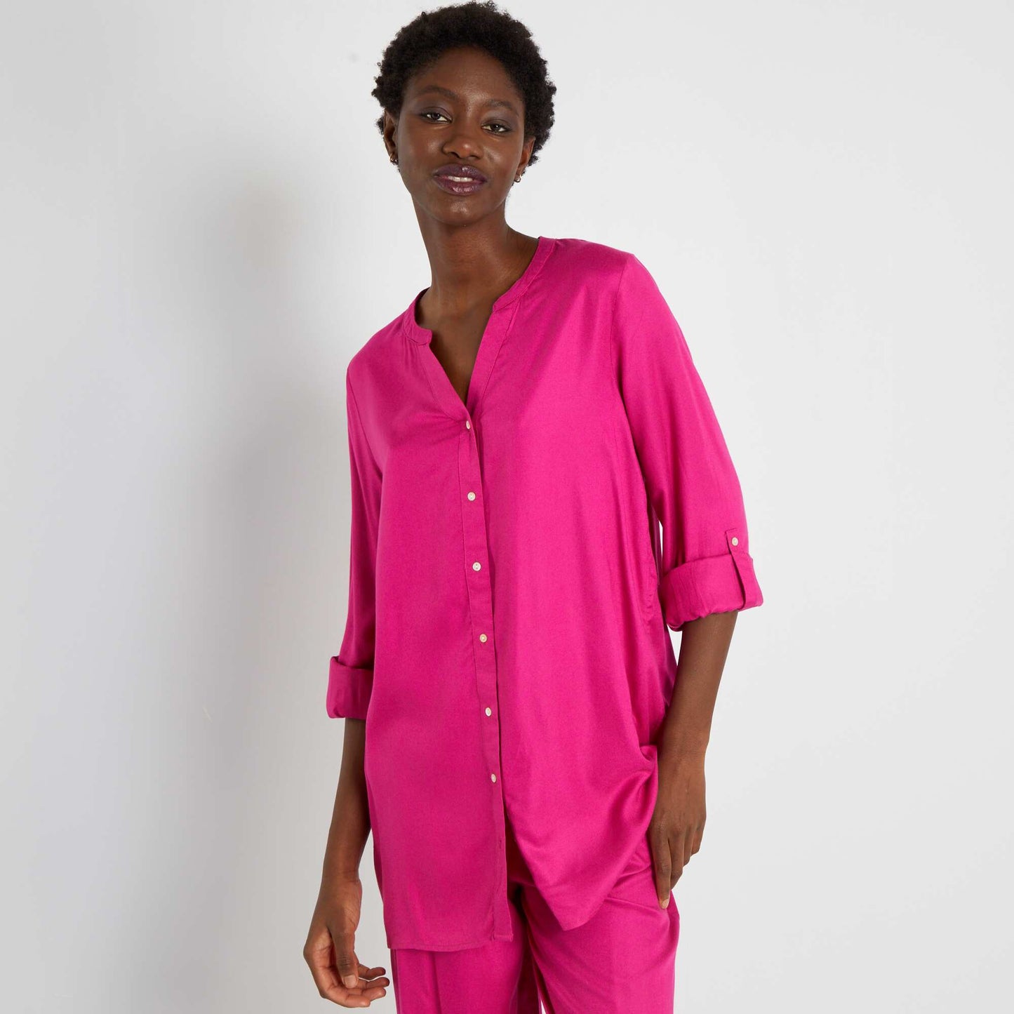 بلوزة فضفاضة بياقة صينية أرجوانية