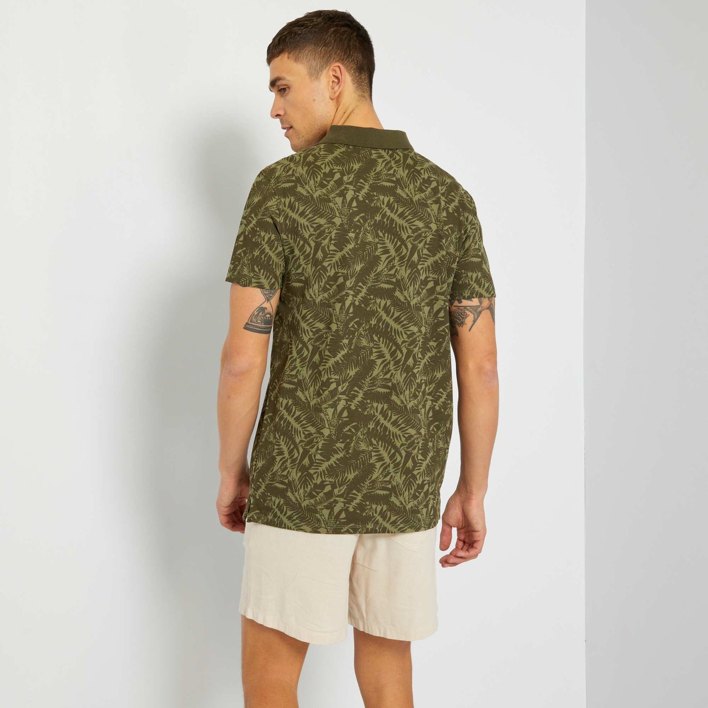 Printed cotton piqué polo shirt KHAKI