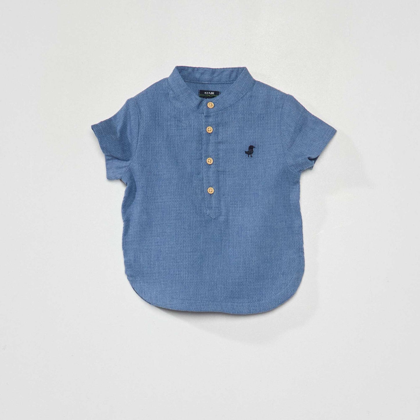 Woven knit shirt with mandarin collar BLUE