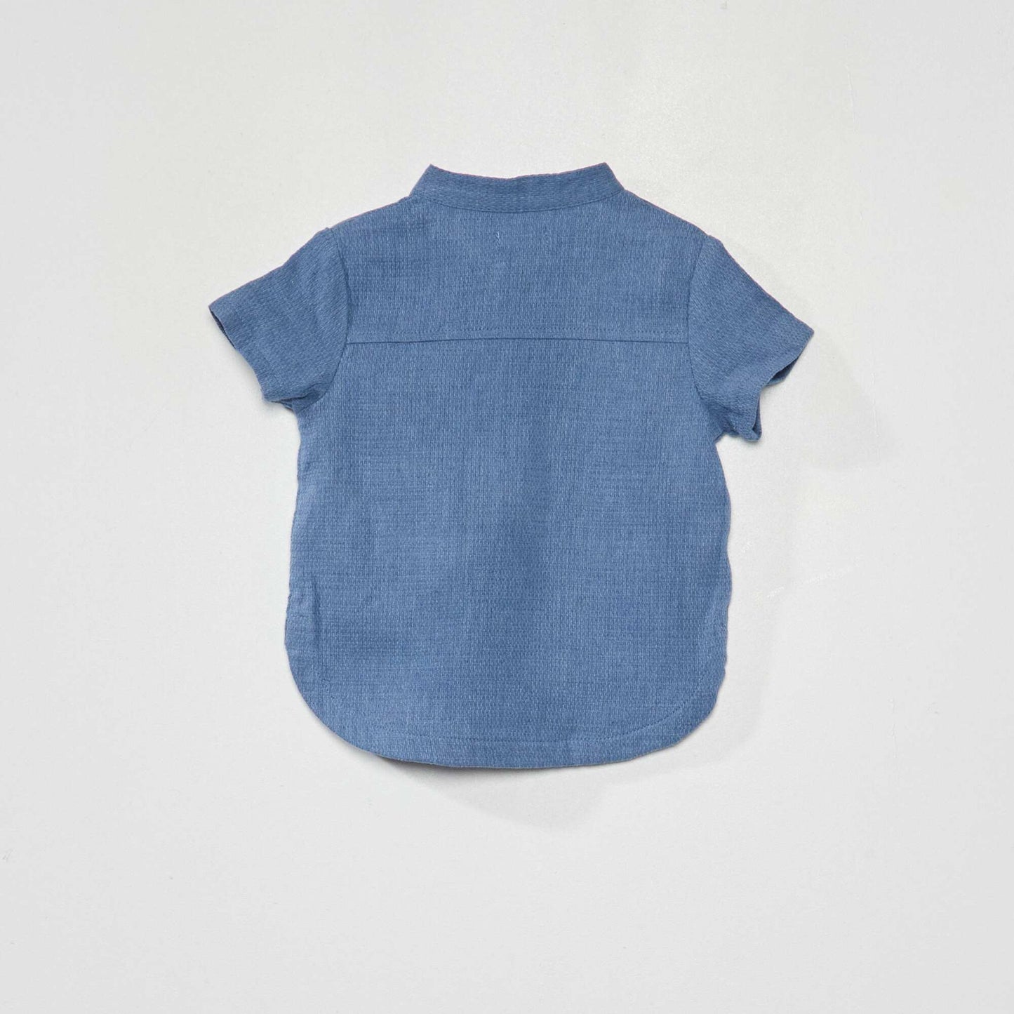Woven knit shirt with mandarin collar BLUE