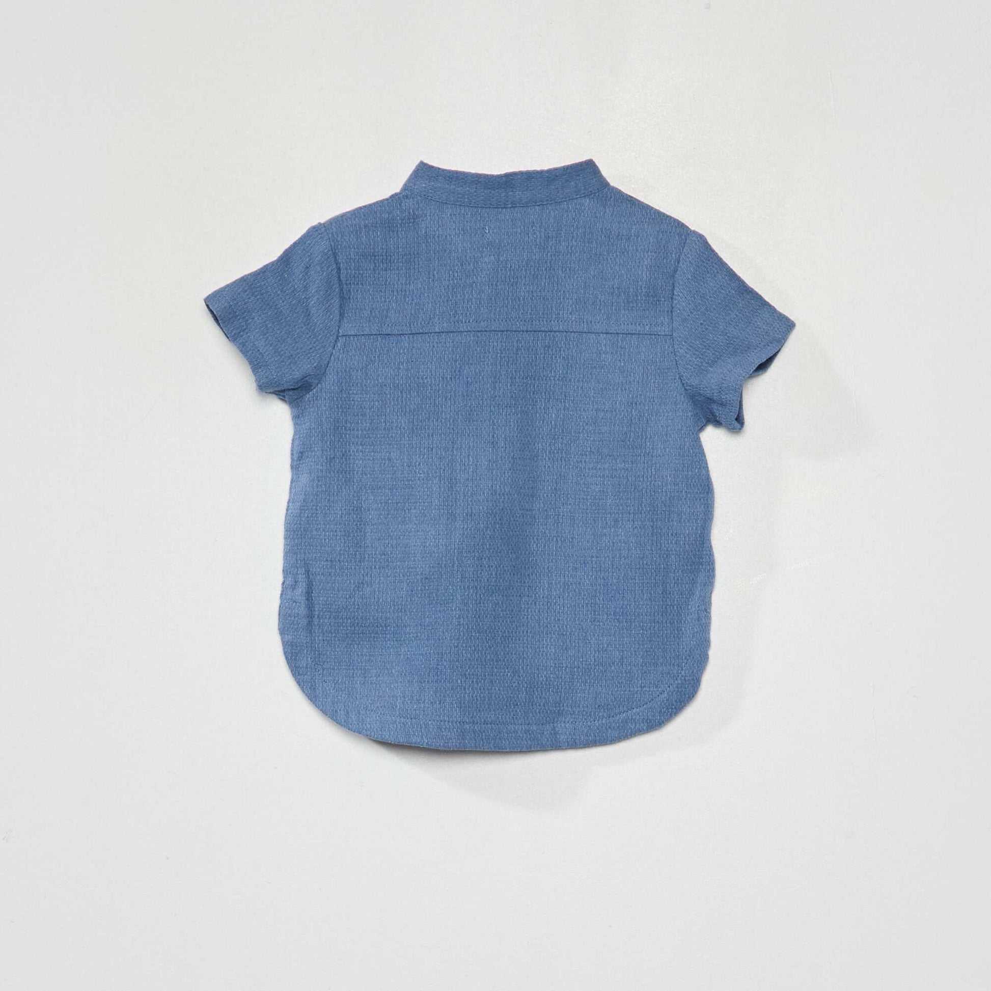 Woven knit shirt with mandarin collar BLUE