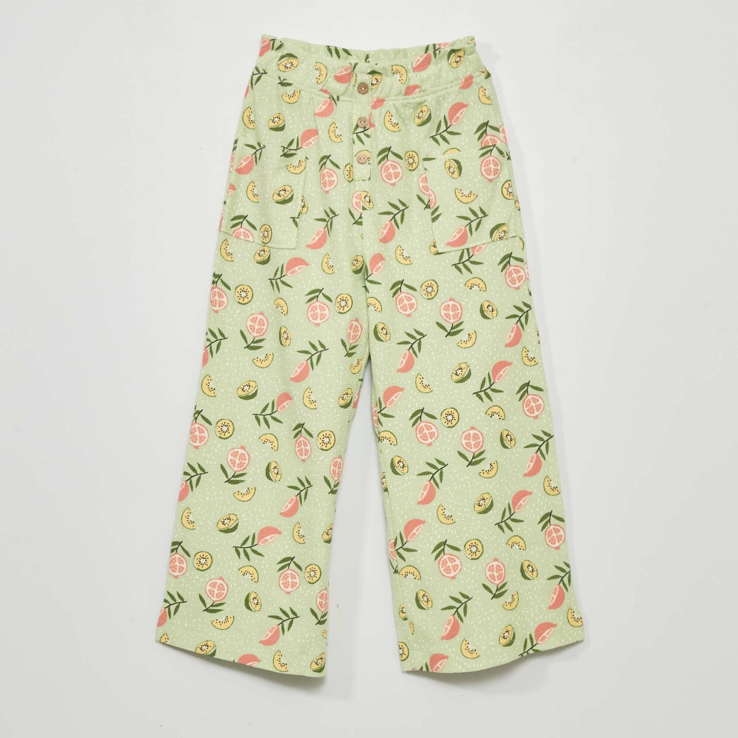 بنطلون مطبوع بنسيج وافل أخضر