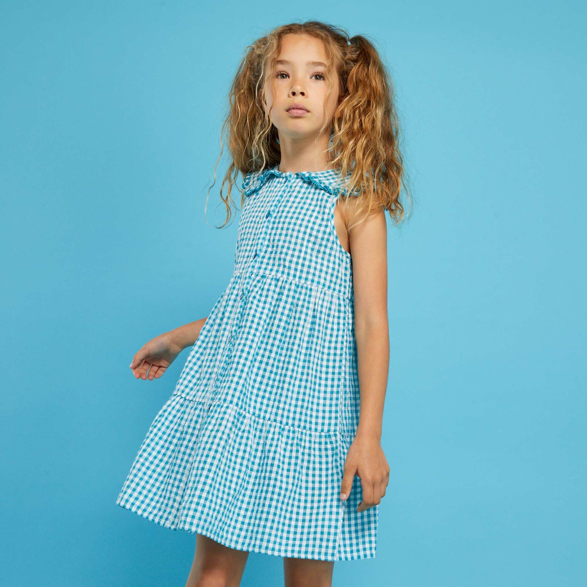 Gingham seersucker dress BLUE
