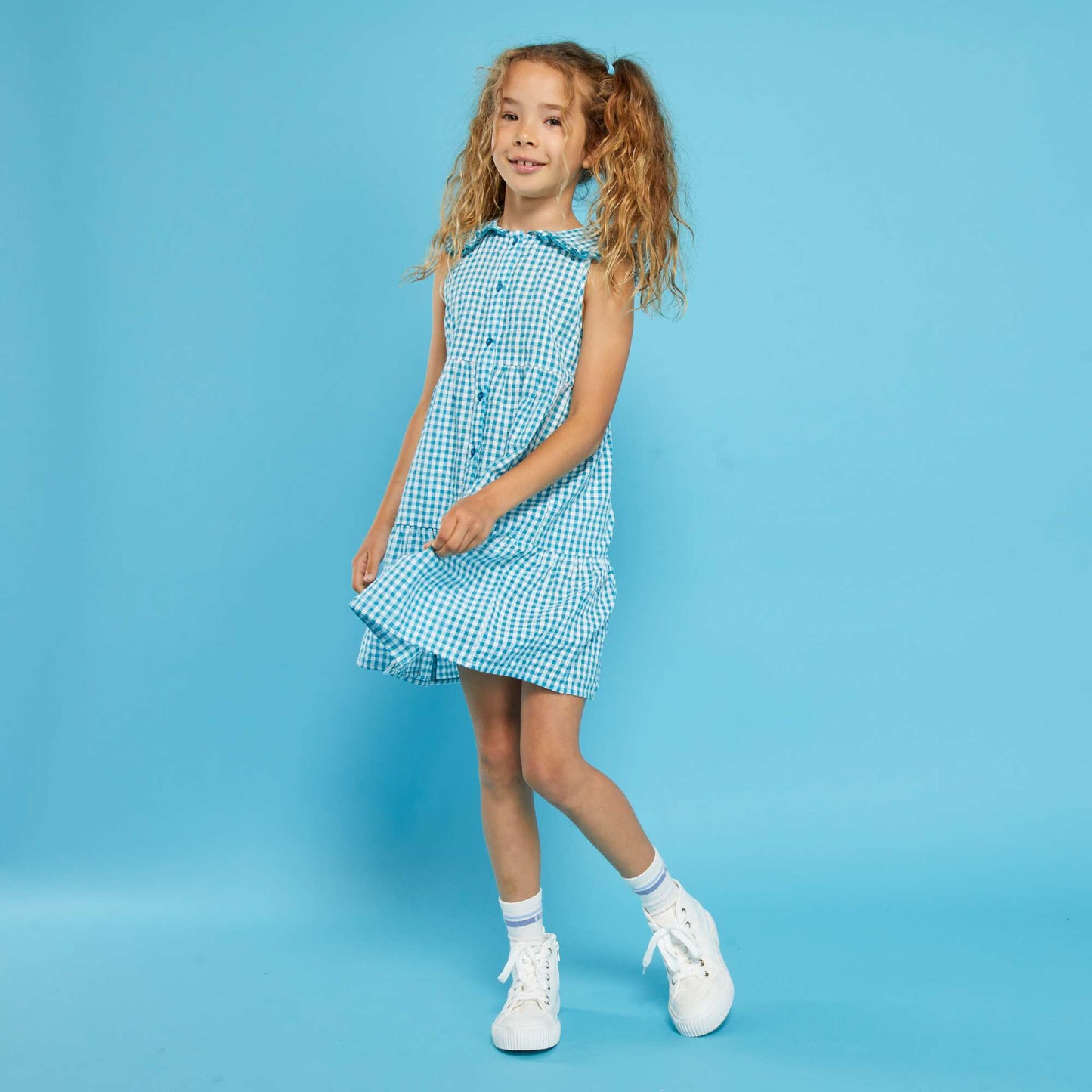 Gingham seersucker dress BLUE
