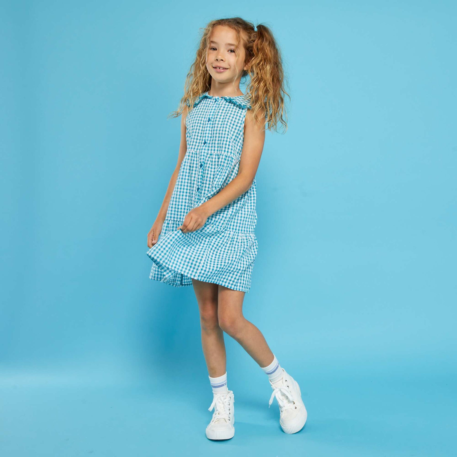Gingham seersucker dress BLUE