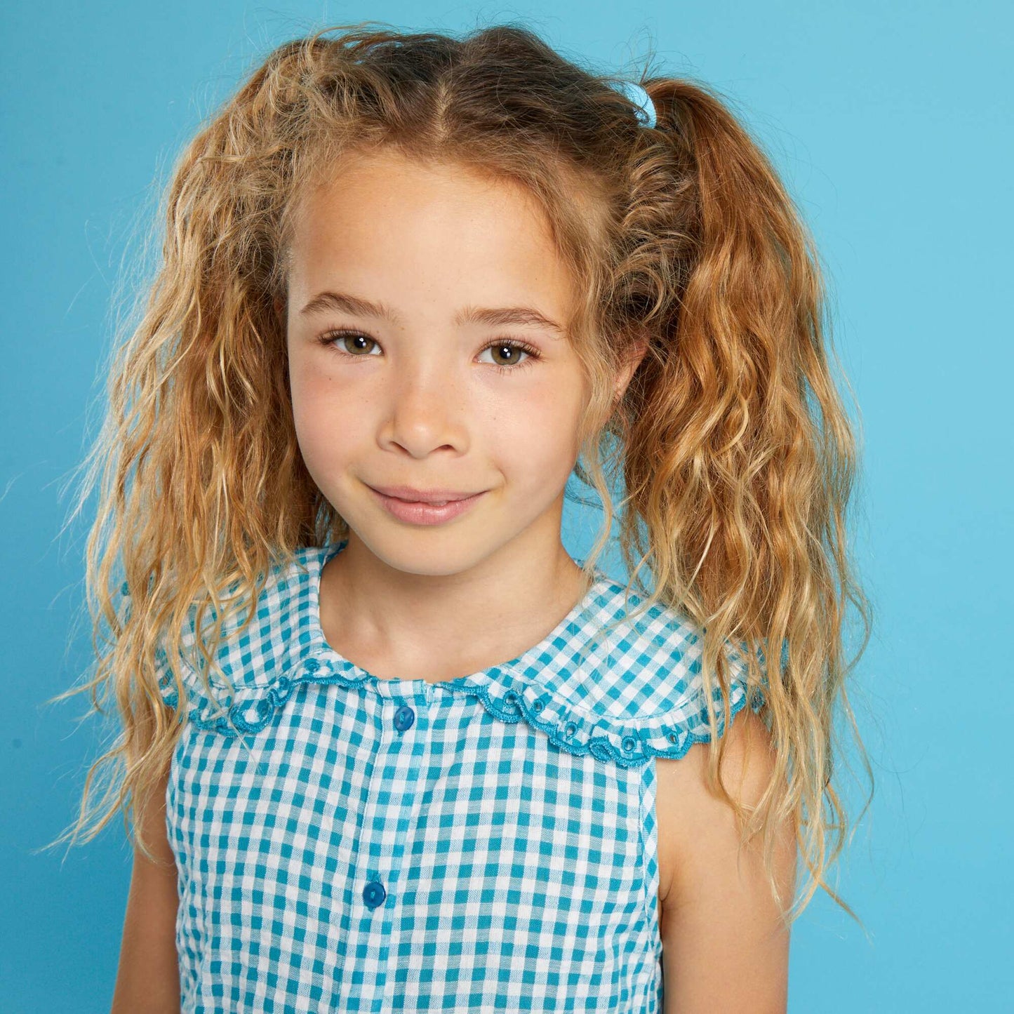 Gingham seersucker dress BLUE