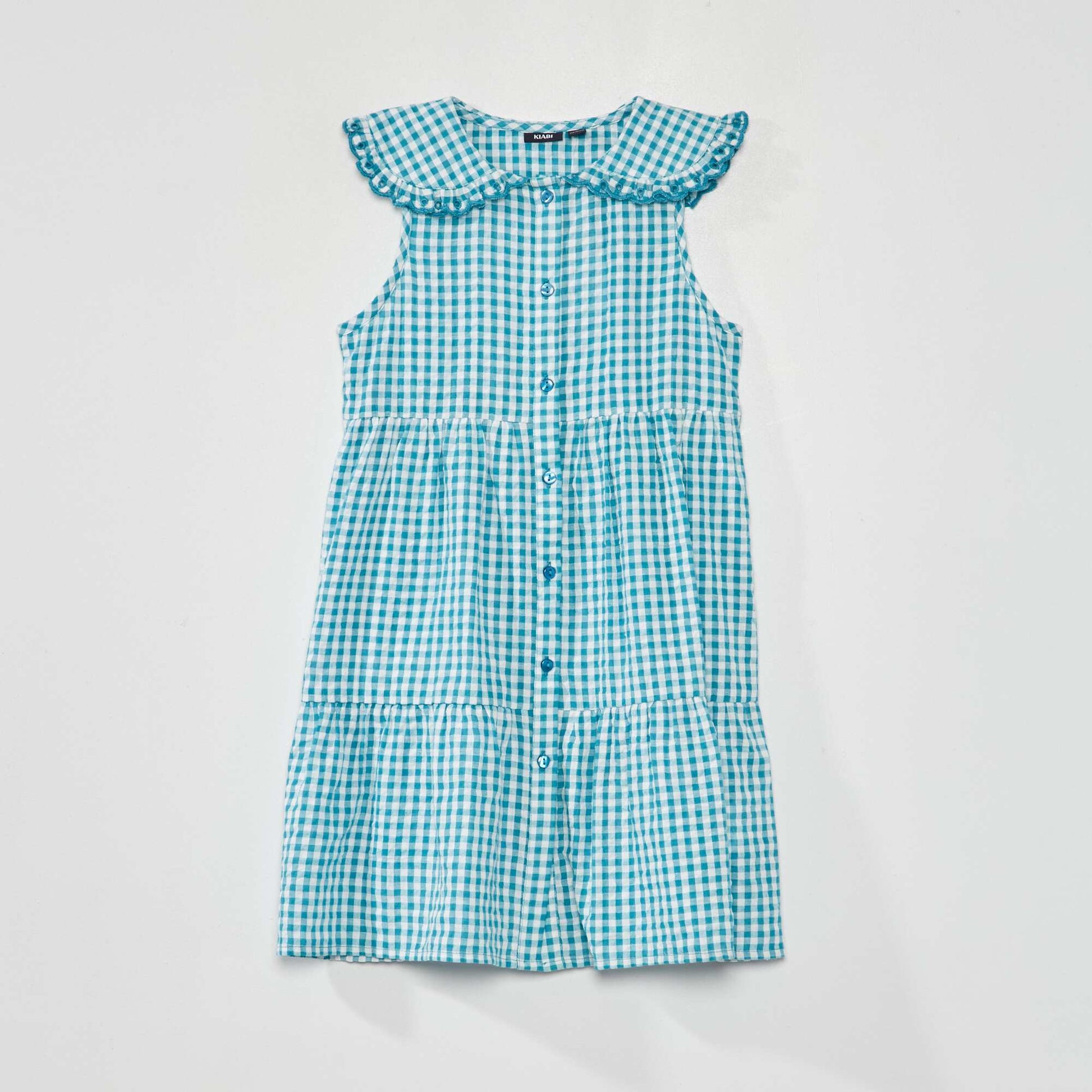 Gingham seersucker dress BLUE