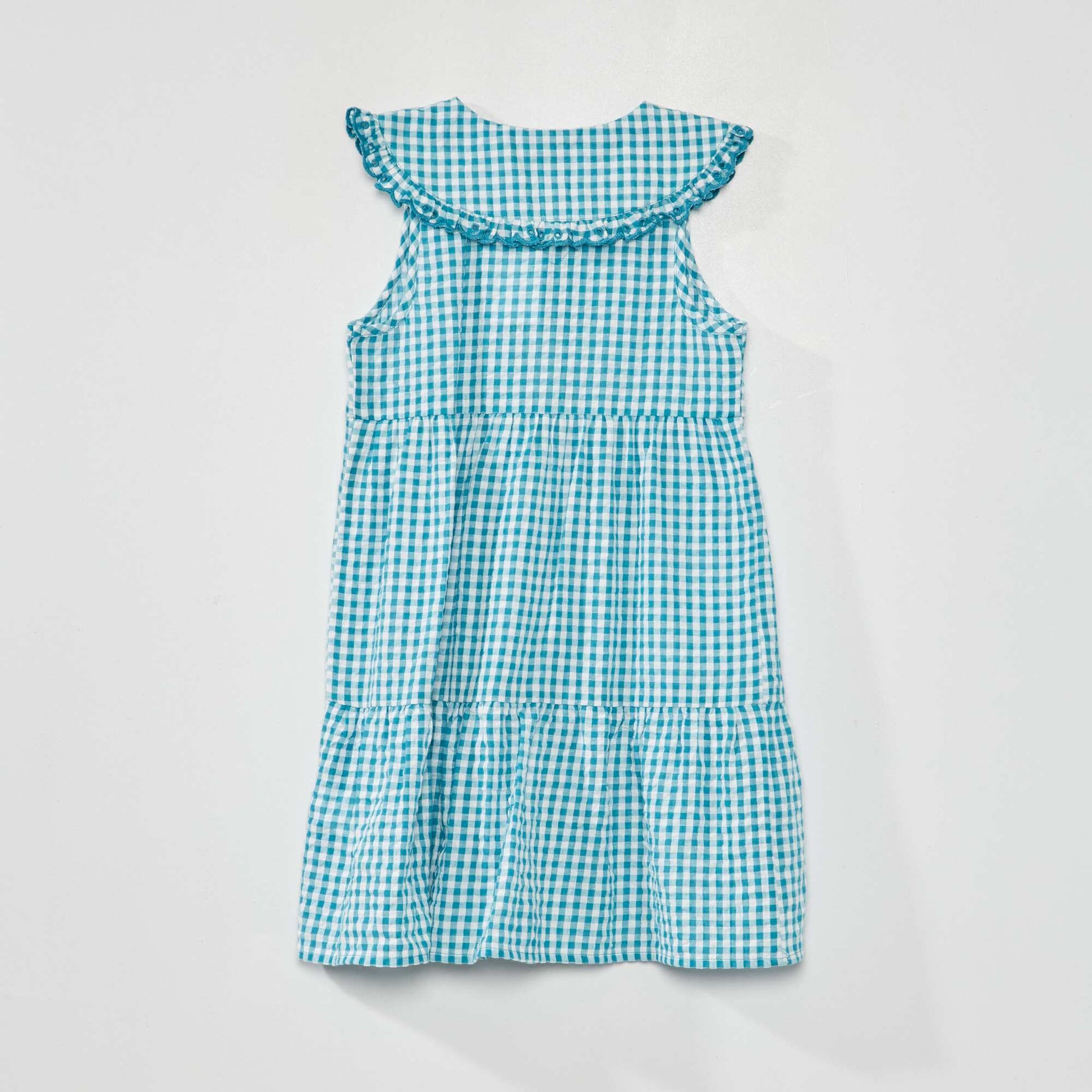 Gingham seersucker dress BLUE