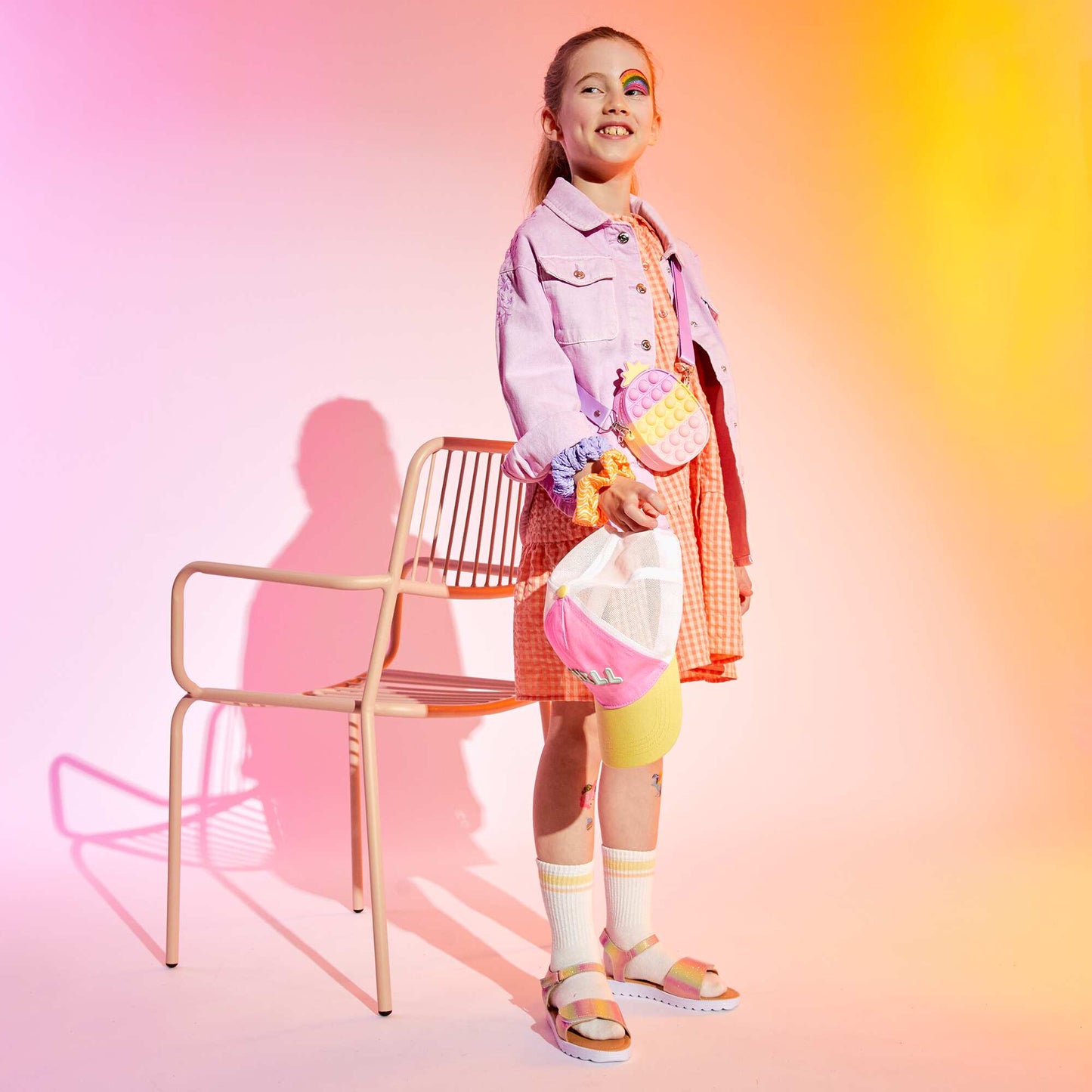 Gingham seersucker dress PINK