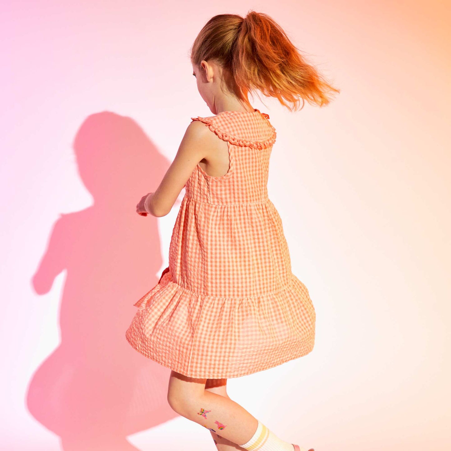 Gingham seersucker dress PINK