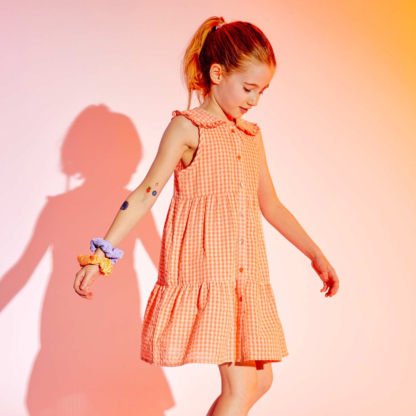 Gingham seersucker dress PINK