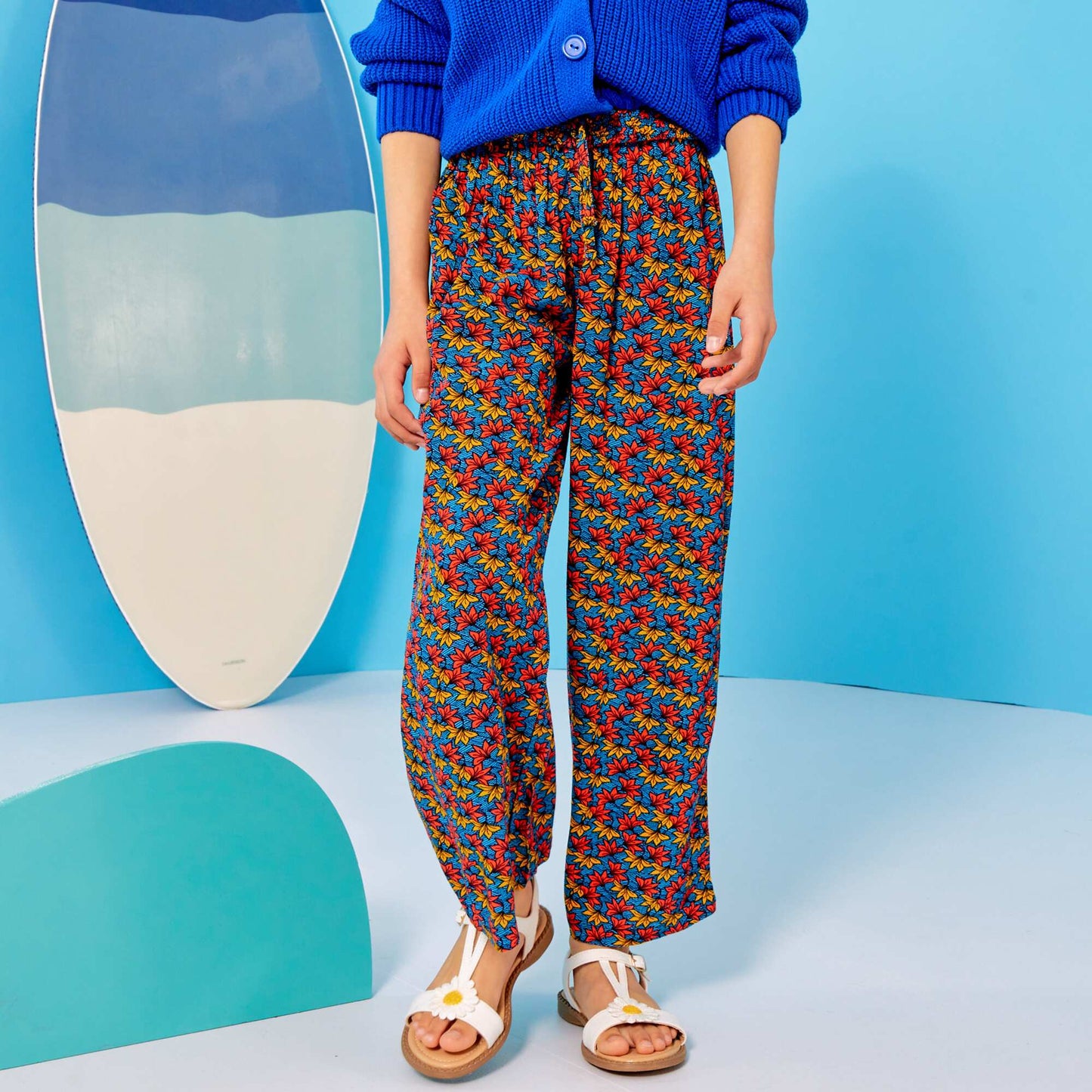 Flowing wax print crepe knit trousers ORANGE