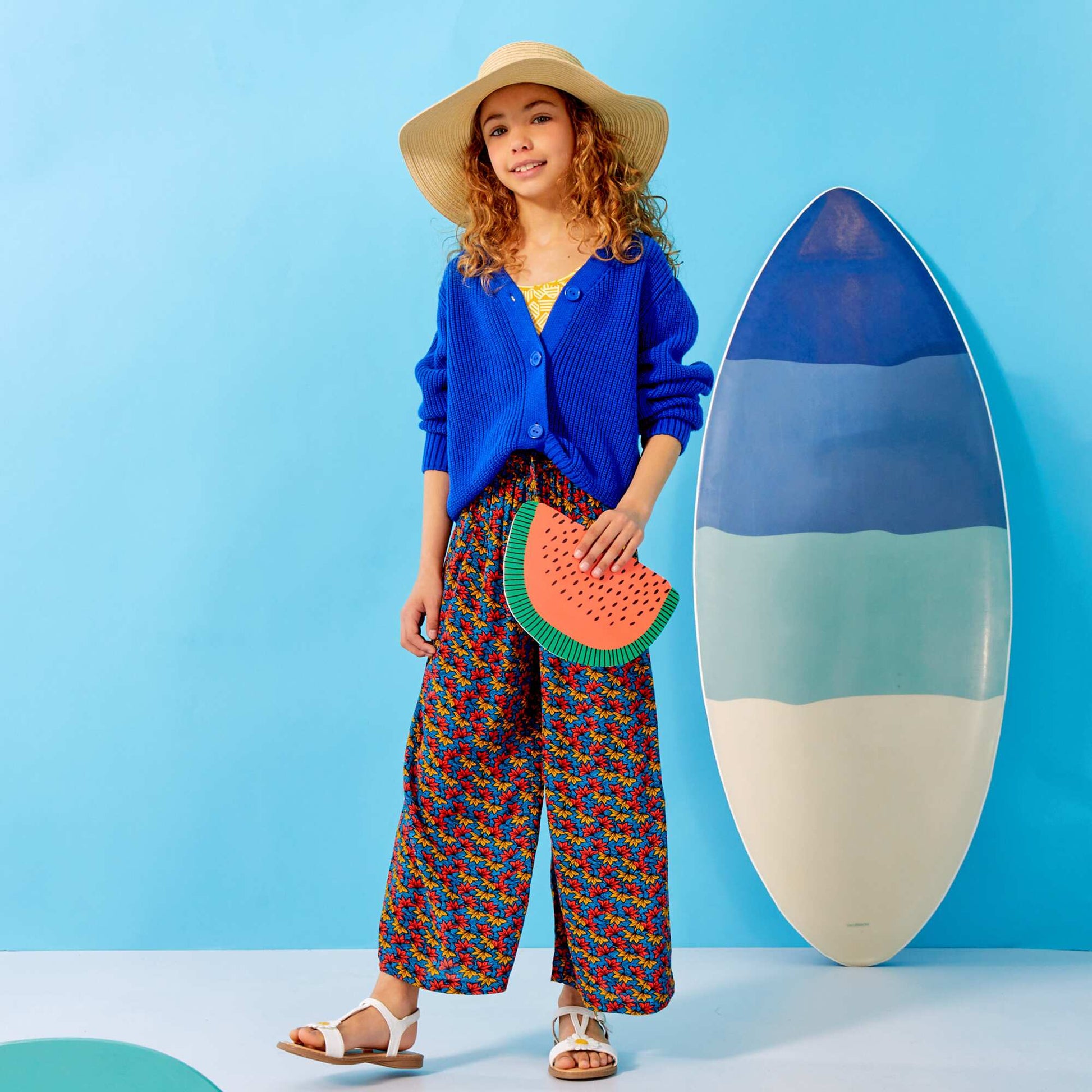 Flowing wax print crepe knit trousers ORANGE