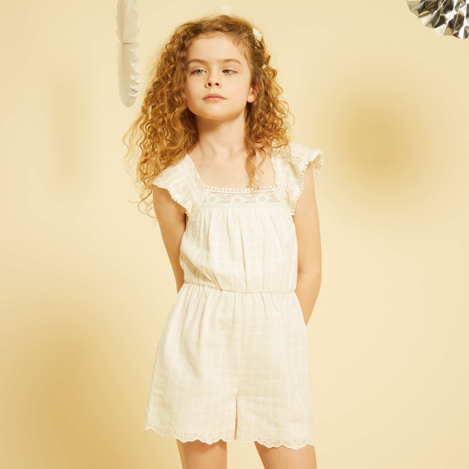 Plain playsuit with embroidery WHITE